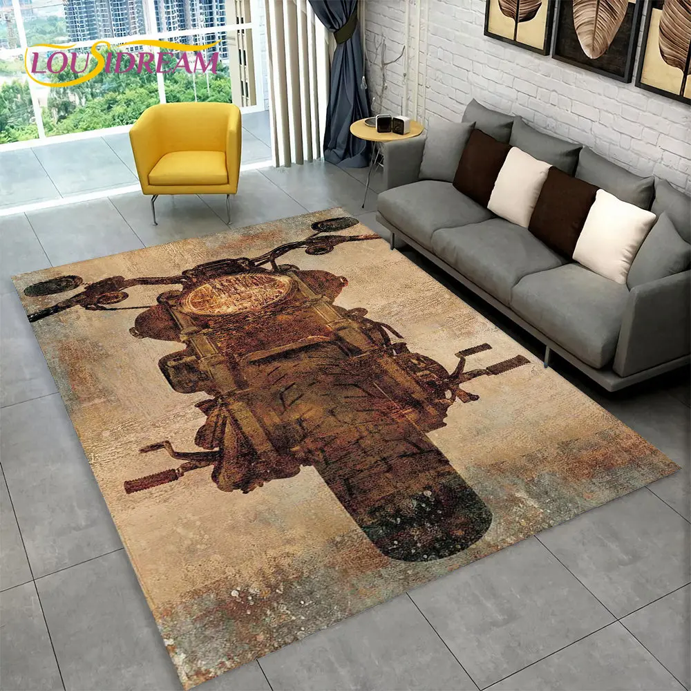 

3D Retro Vintage Motorcycle Area Rug Large,Carpet Rug for Living Room Bedroom Sofa Doormat Decor,Child Play Non-slip Floor Mat