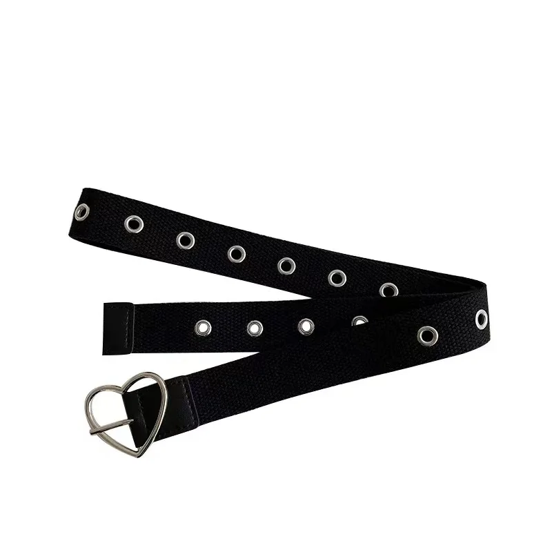 Belt for women in summer, Korean hollowed out full body with holes paired with jeans, student canvas, black, simple, non perfora