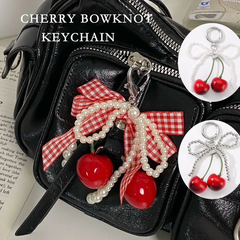 الفراولة INS نمط المفاتيح لطيف جرلي حقيبة سحر الكرز Bowknot المفاتيح لفتاة النساء الطلاب هدايا عيد الميلاد عيد الميلاد #1