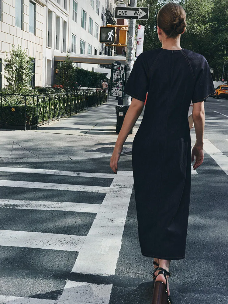 

Новое летнее женское круглое джинсовое длинное платье Ne ort Sve для похудения, повседневное удобное моющееся платье с застежкой талии