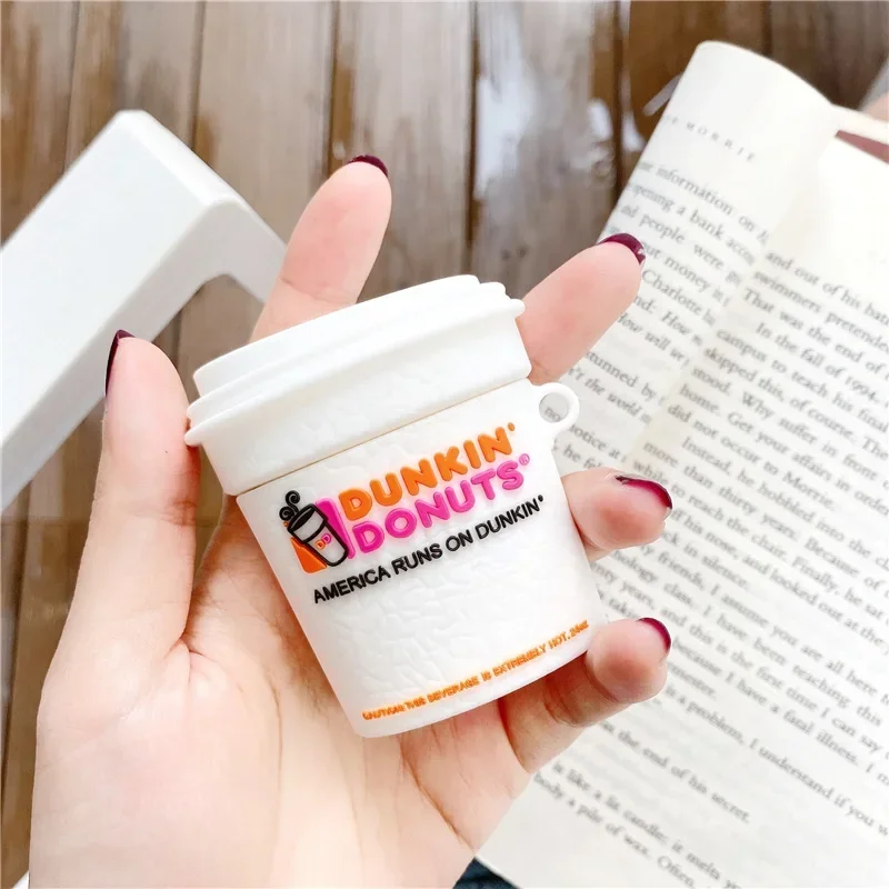 ثلاثية الأبعاد Dunkin الكعك دونات فنجان القهوة لطيف ل Airpods 1 2 برو غطاء حافظة سماعة رأس لاسلكية صندوق واقي ل Airpods Pro