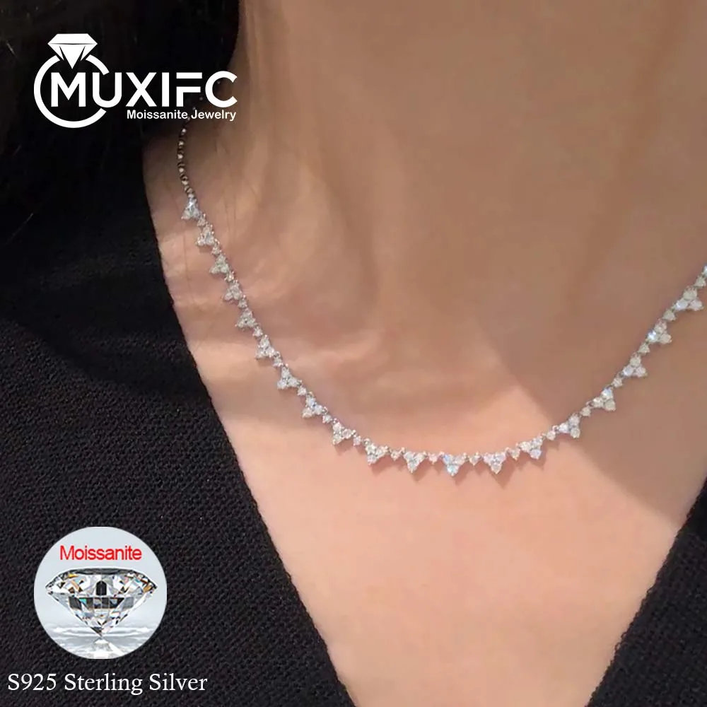 

MUXIFC 3mm Full Moissanite Tennis Diaomond Necklace GRA Certificate S925 Sterling Silver Plated 18k Gold Clavicle Chain Gift