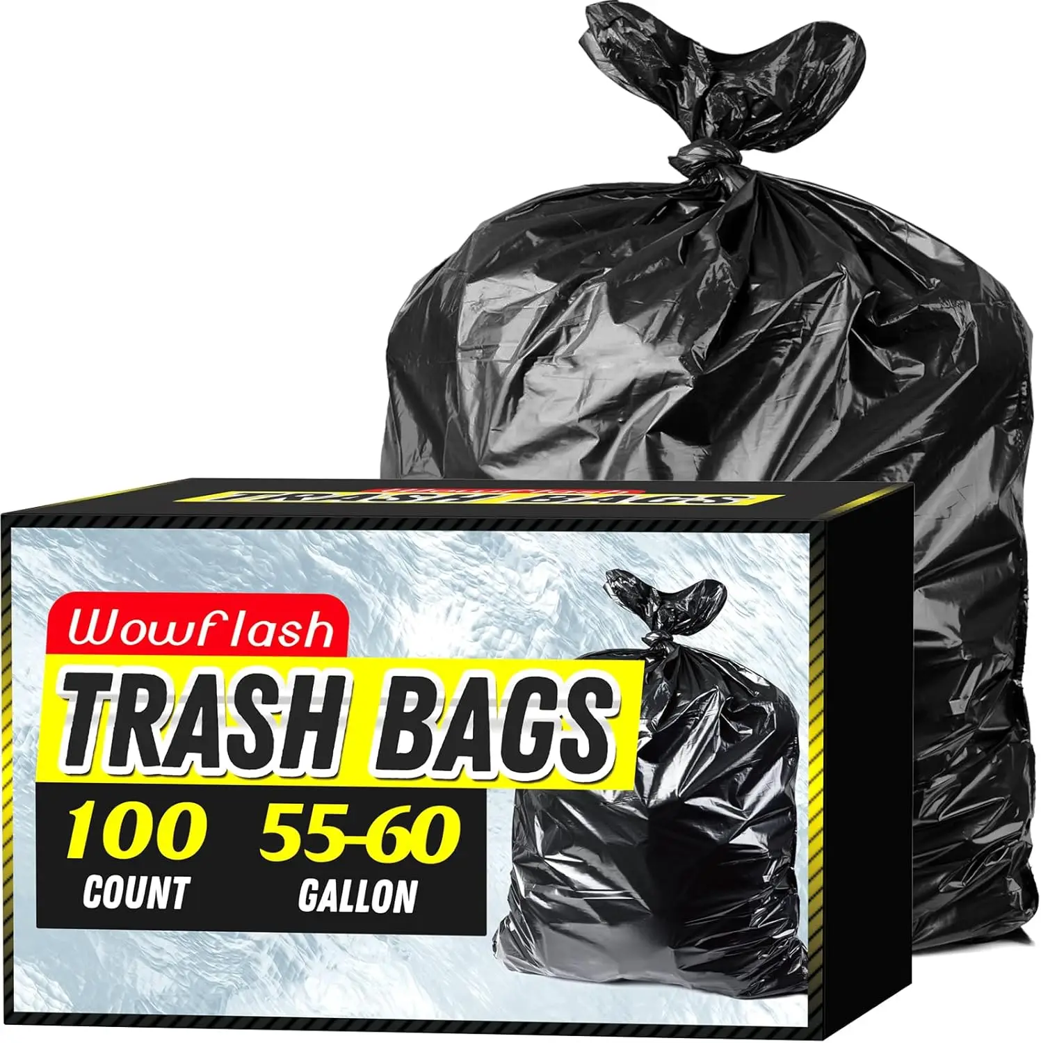 

100 Count 55-60 Gallon Sturdy Tear-Resistant Commercial Trash Bags, Large Black Garbage Liners for Lawn and Leaf Use