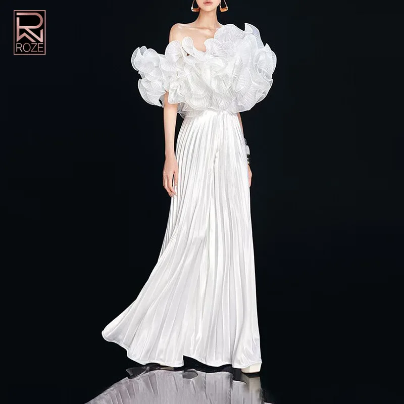 

High-End Ruffle Bustier Top Suit, Socialite Style Banquet Gown 2026 Spring New Pleated Wide Leg Pants Two Piece Set