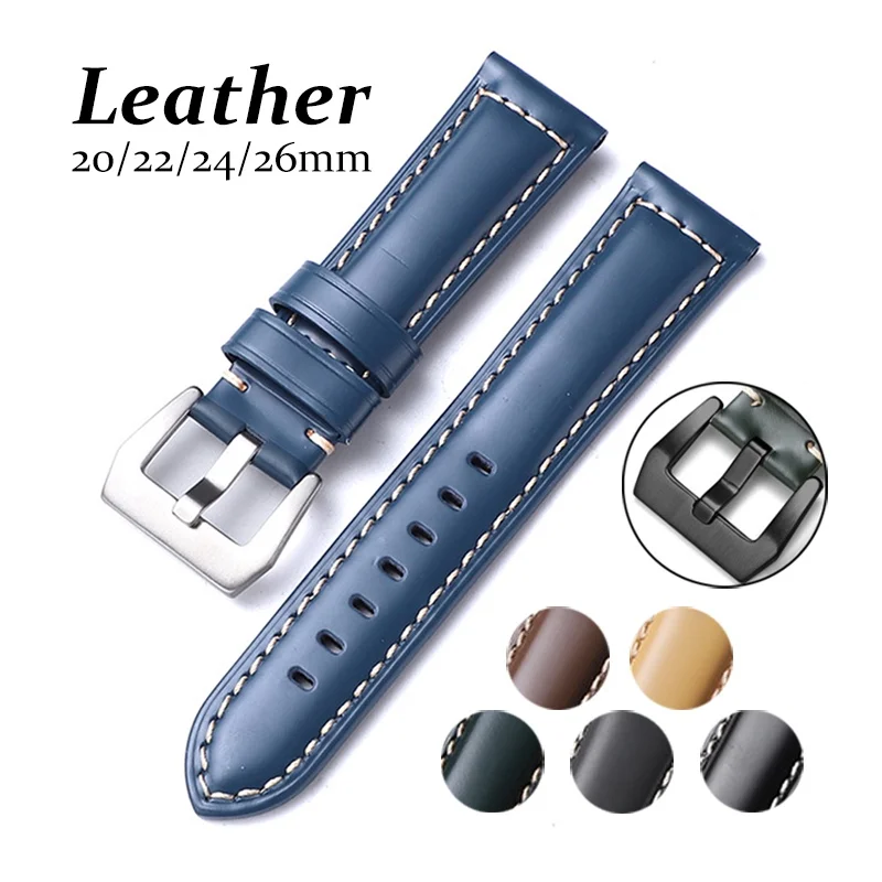 Genuine Leather Watch Strap 20mm 22mm 24mm 26mm Glossy Universal Watch Band for Panerai for Samsung Belt Bracelet Accessories