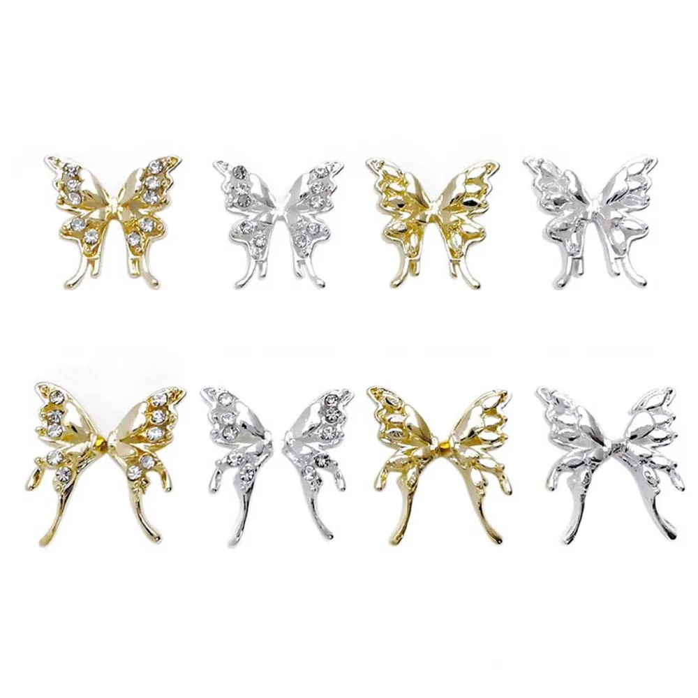 

3D Alloy Butterfly Wings Nail Art Charms 10Pcs/lot Half Butterfly Nail Parts Diamond Crystals Stitching Accessories Jewelry
