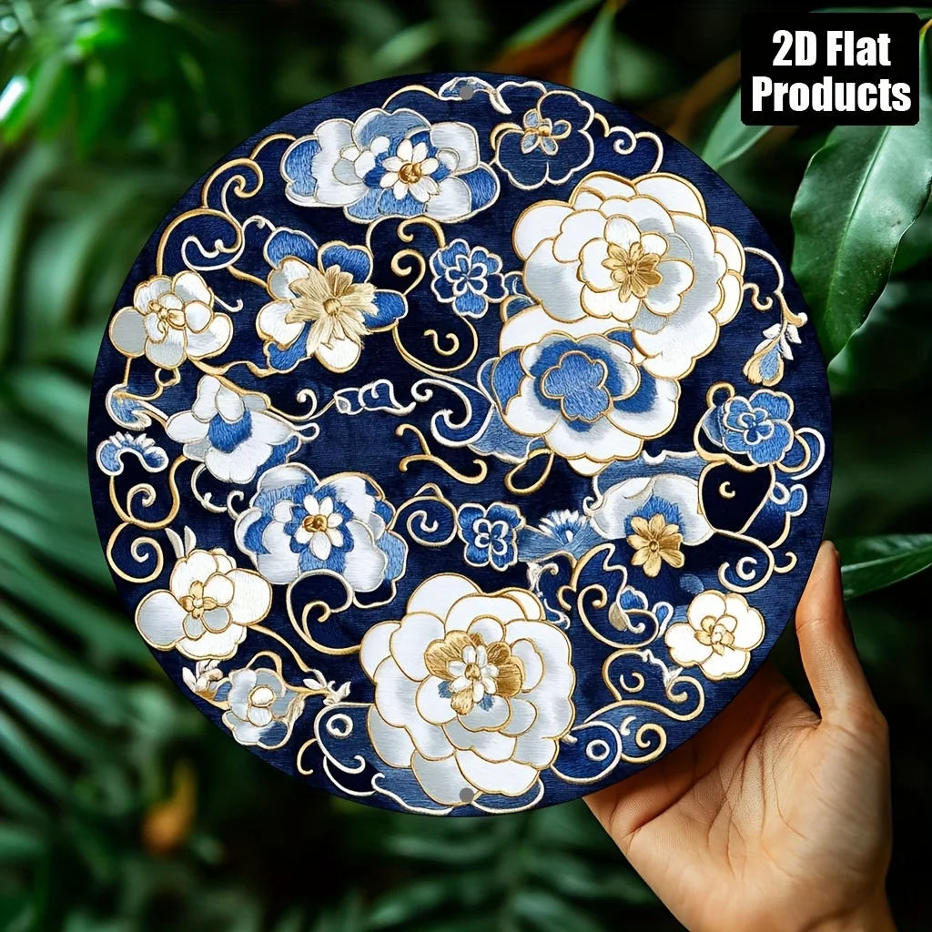 2D Flat, 1pc, Flowers Theme, Circular Aluminum Metal Decorative Signboards And Plaques, Home Decoration, Suitable for Bar, Kitch