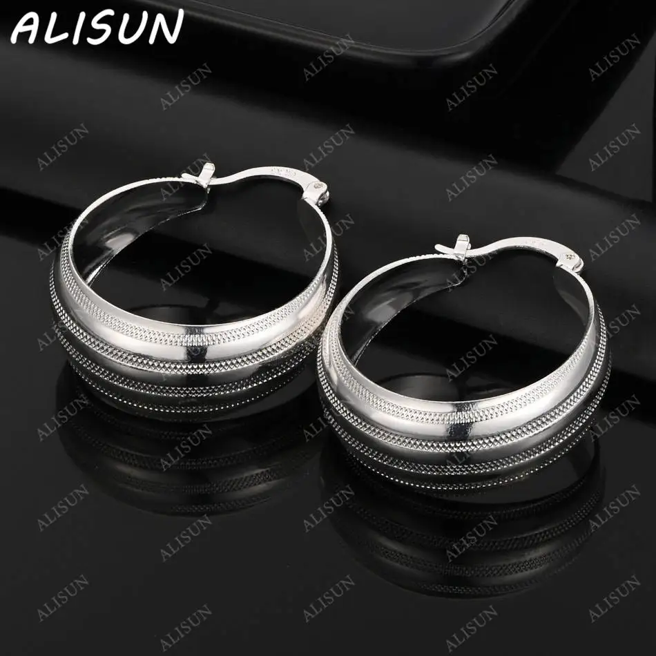 

ALISUN стерлингового серебра 925 пробы шириной 25 мм круглые серьги-кольца для женщин модные вечерние очаровательные трендовые подарки на день рождения