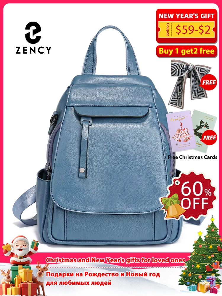 

Zency Genuine Leather Women's Fashion Backpack High Quality School Travel Shoulder Bags Satchel Rucksack Multifunctional Pockets
