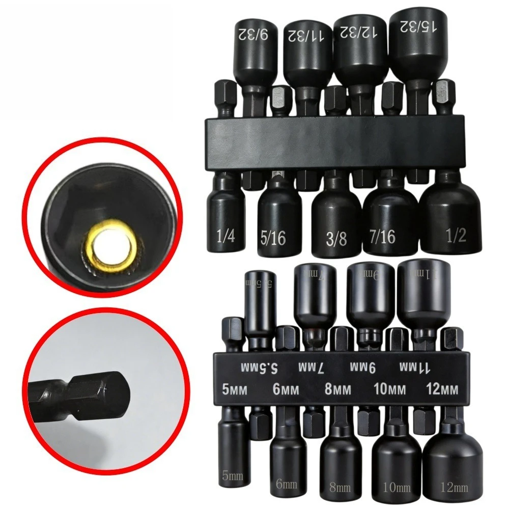 Imperial or Metric Hex Nut Driver Set Power Nut Driver Bit Set 1/4 Hex Shank Socket Adapter Drill Bits For Electric Screwdriver