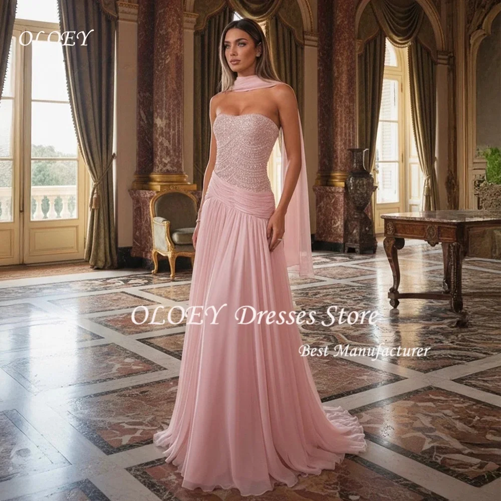 Elegant Pink Beaded Evening Gown