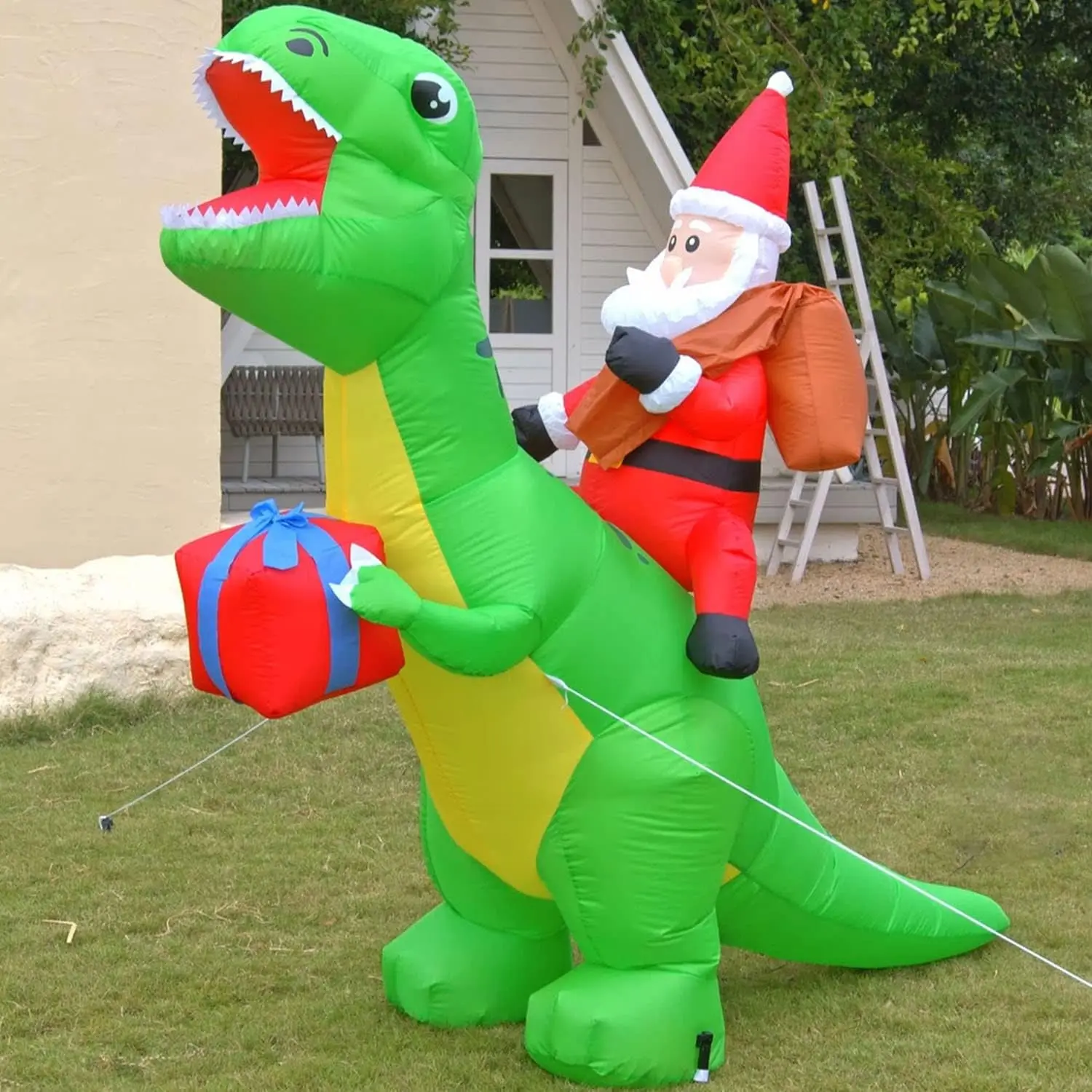 6 FT Christmas Dinosaur Inflatable Decoration Inflatable Santa Ride on Dinosaur nflatable Yard Decoration for Xmas Outdoor Toys