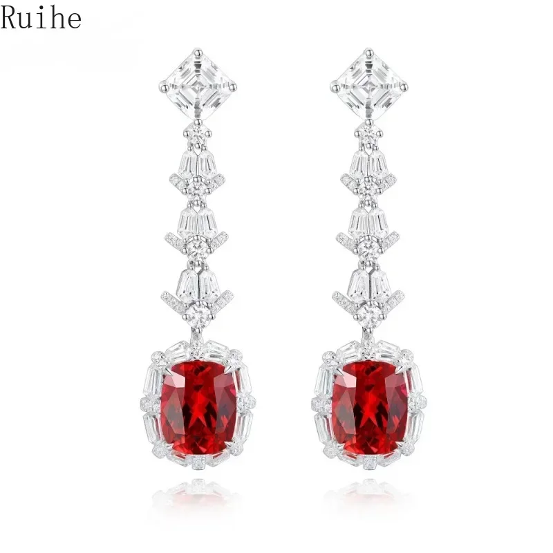 

Ruihe New Luxury Fashion 925 Silver 8.02ct Main Stone Lab Grown Ruby Gemstones Earrings Jewelry for Women Party Gifts