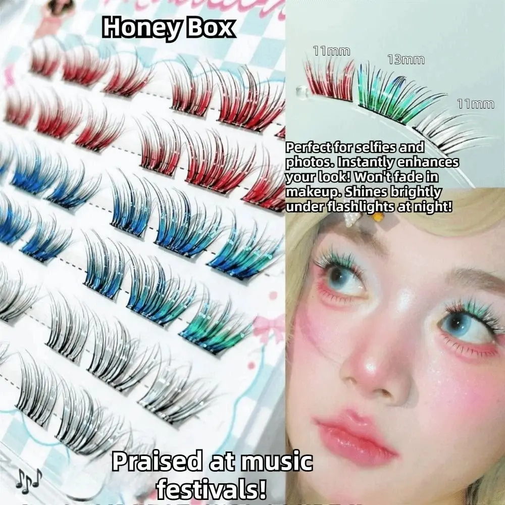 Natural Gradient Color Eyelashes Colorful 11-13mm Mix Length Manga Style False Eyelashes Glue free Volume Curly Cosplay Eyelash
