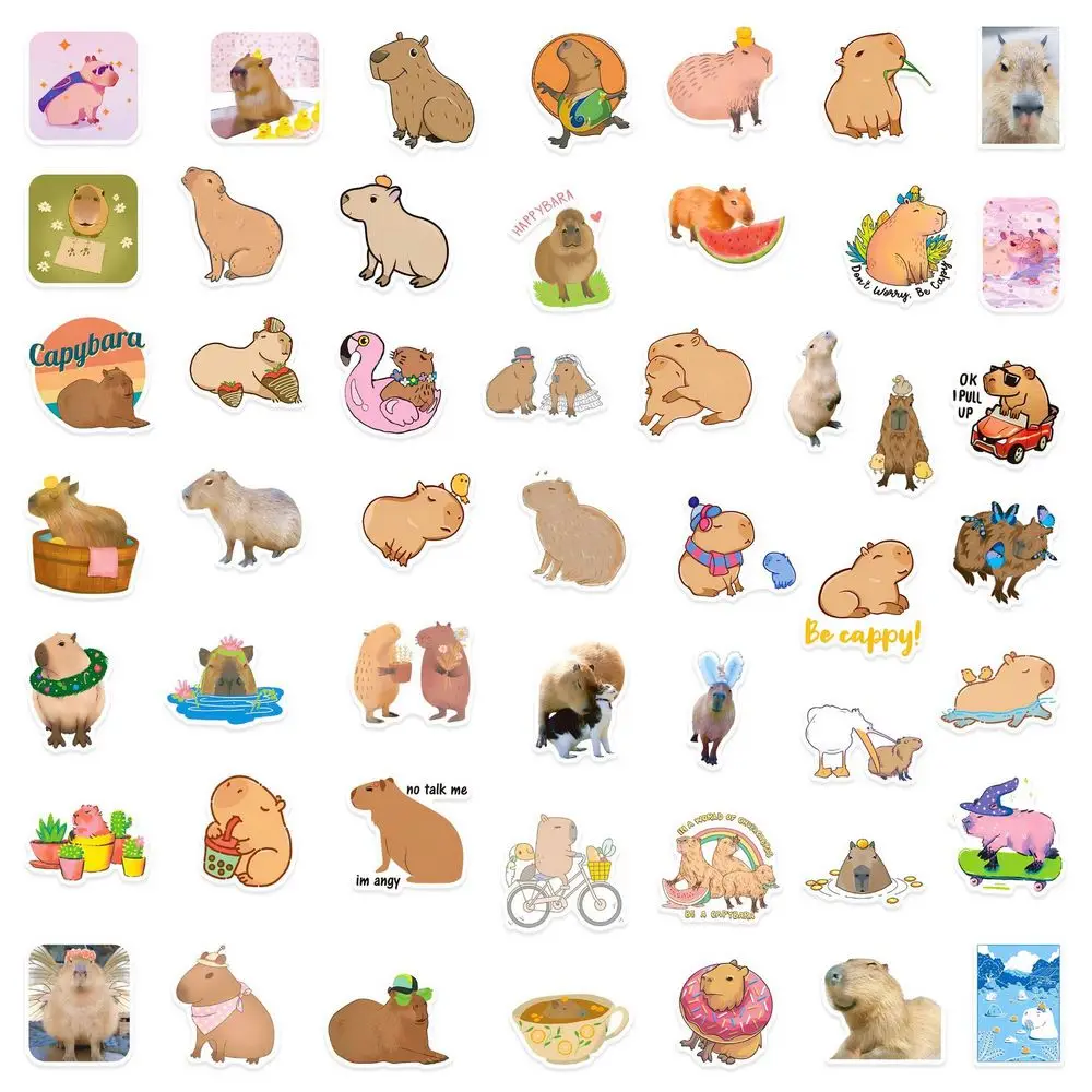 50pcs Cute Capybara Stickers Notebook Laptop Phone Luggage Skateboard Car Bike Cartoon Brown Animals Sticker for Kids Toy