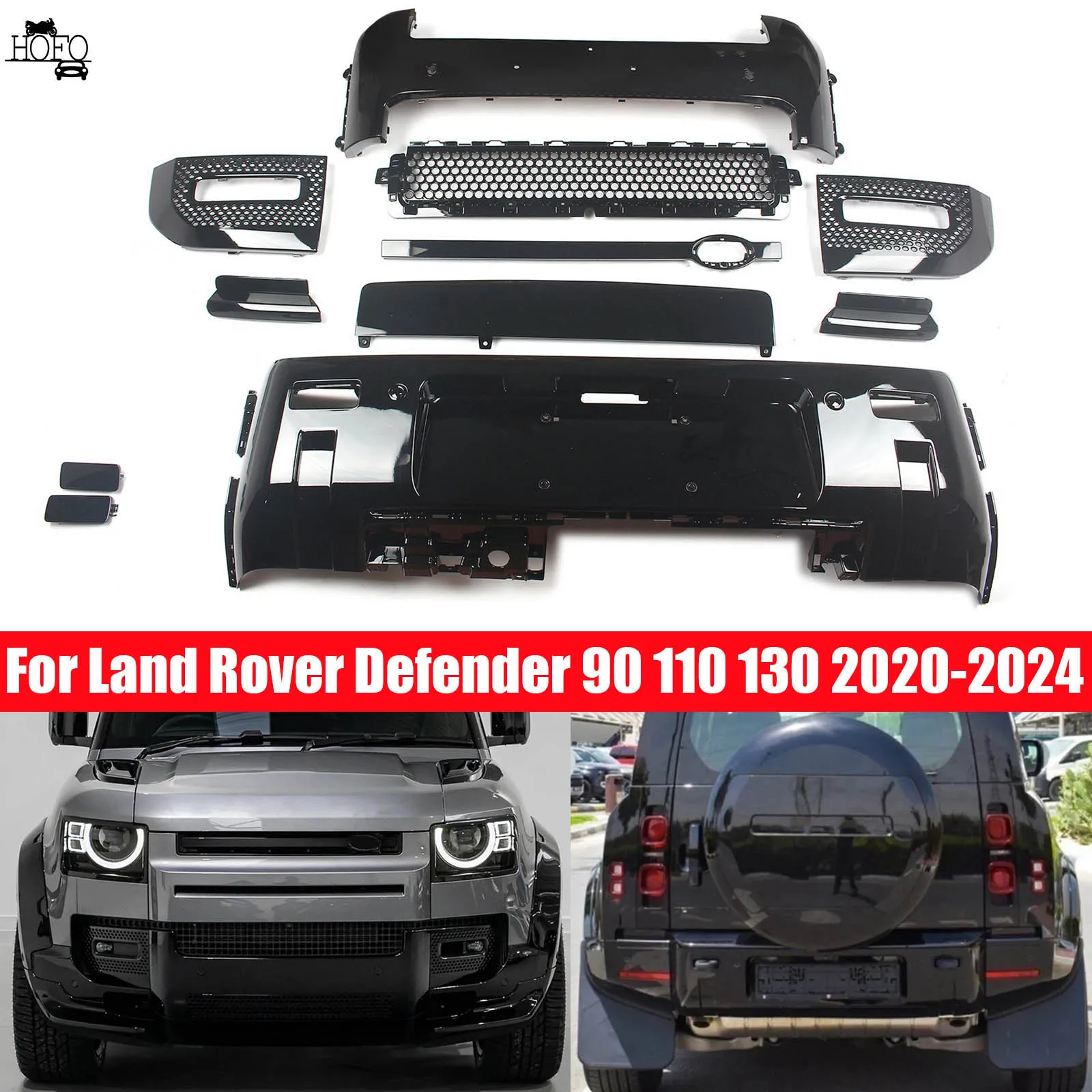 

Front Rear Lip Bumper Guard Skid Bumper Fog Light Case Grille modification Kit For Land Rover Defender 90 110 130 2020-2024