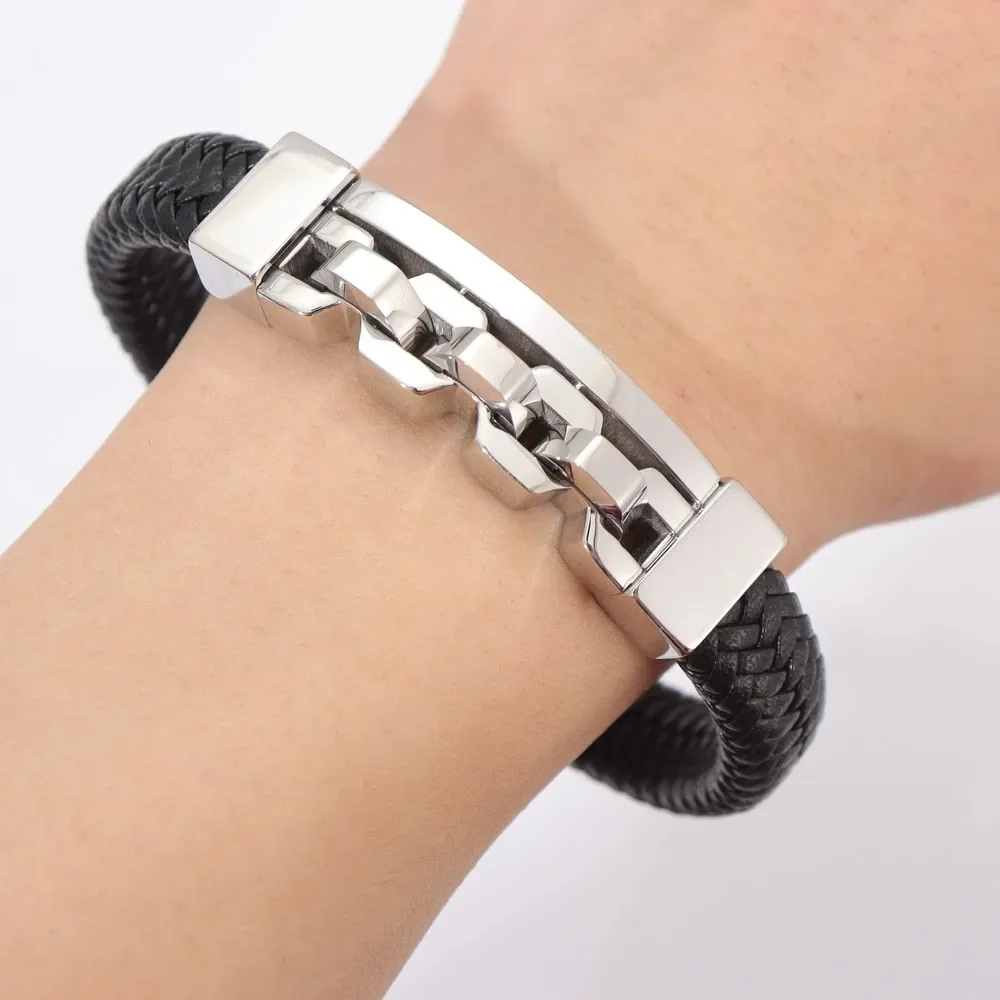 Trend Multi-Layer Leather Braided Hollow Lock Magnetic Buckle Bracelet Glamour Men's Bracelet New Fashion Jewelry Punk Accessori - Image 6