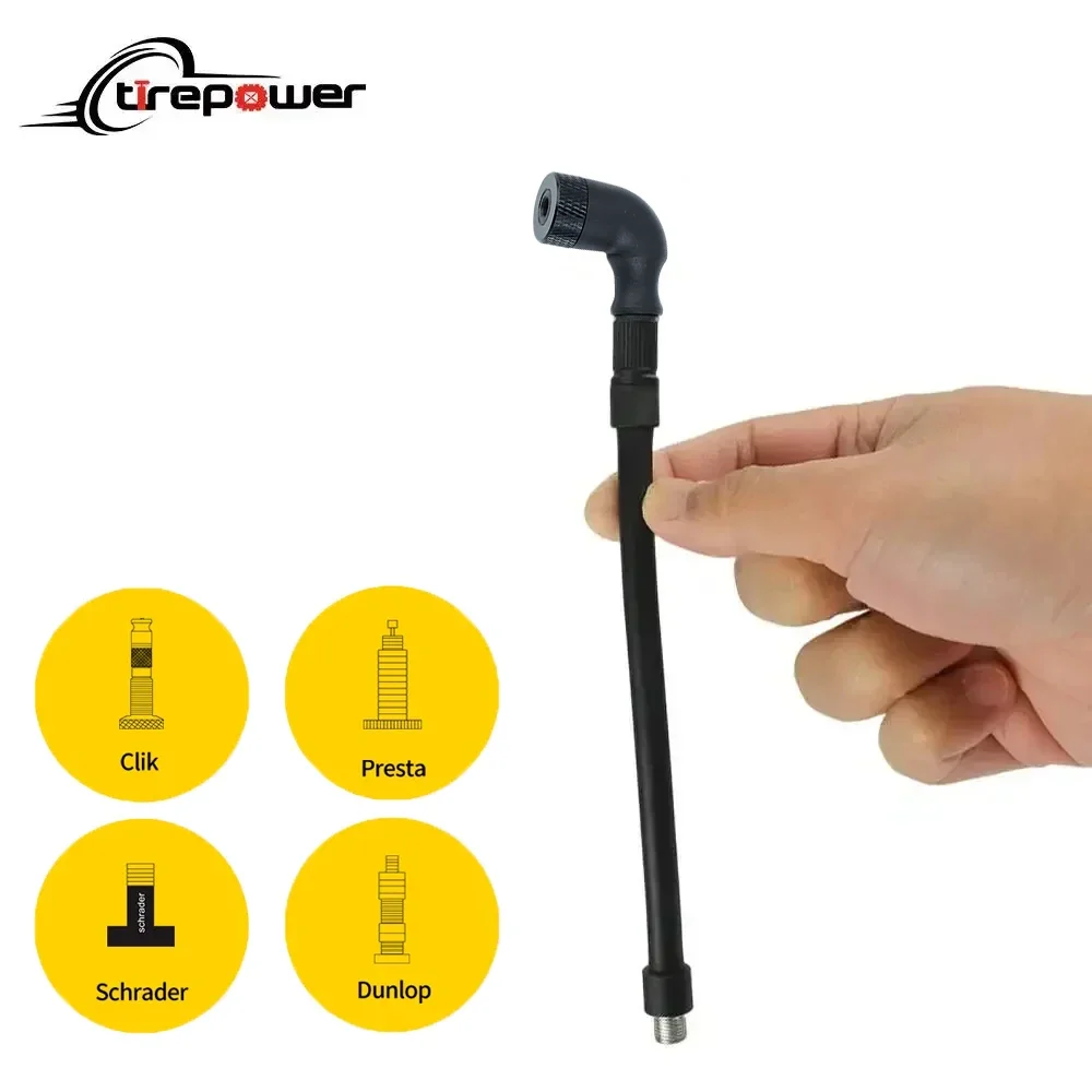 Bicycle Pump Air Nozzle Adapter 4-In-1 Presta Schrader & Clik Valves with Universal Extension Hose for Pumps Bike Accessories