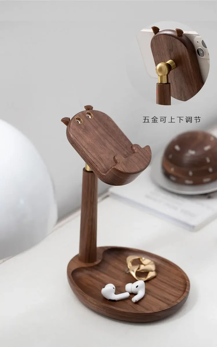 Creative Walnut Wood Mobile Phone Stand Desktop Cute Solid Wood Stool Decoration Lazy Phone Support Stand