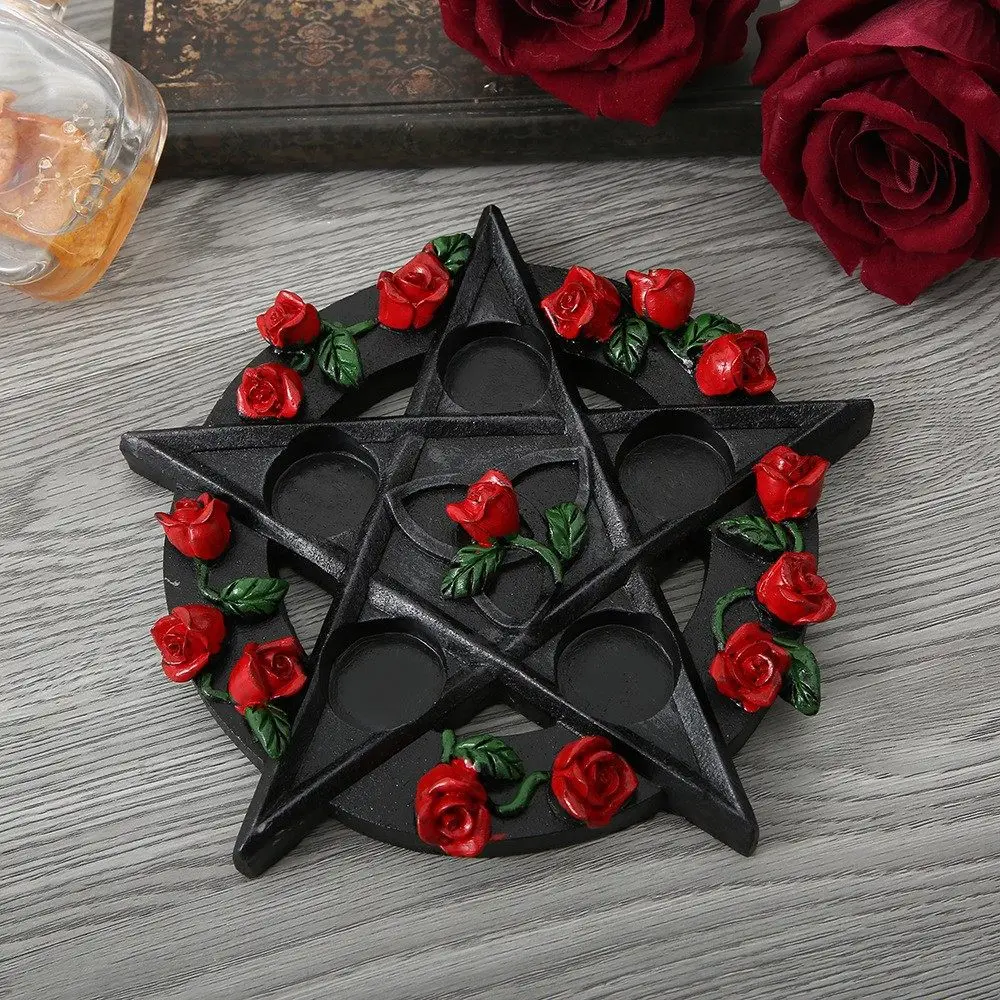 Dark retro style candle holder ornament, pentagram candle holder, tarot cultural decoration