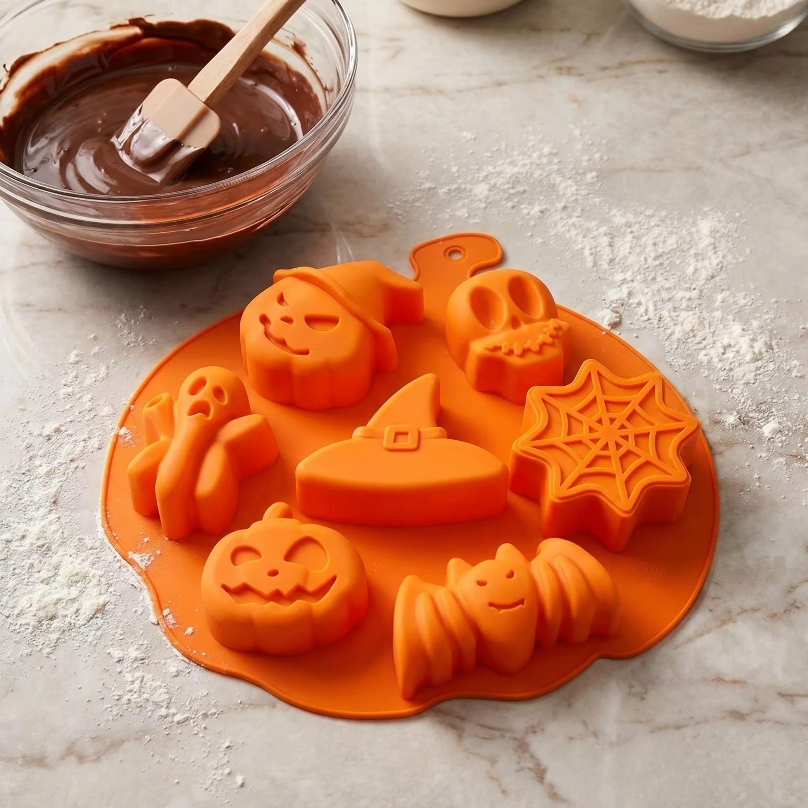 1-2 PCS 7-hole Halloween Spider Web Shaped Silicone Mold, Cake Molds, Chocolate Mold, Mooncake Mold, Bakery Accessories
