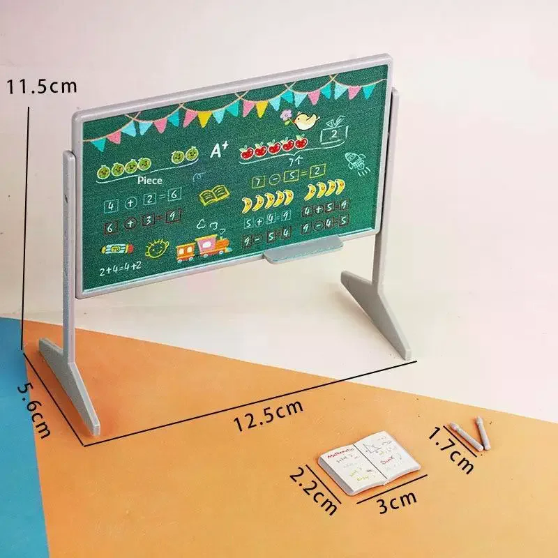 1Set Mini Schule Schreibtisch Tafel Stuhl Schulranzen Modell Für Puppe Haus Schule Möbel Dekor Puppenhaus Klassenzimmer Zubehör