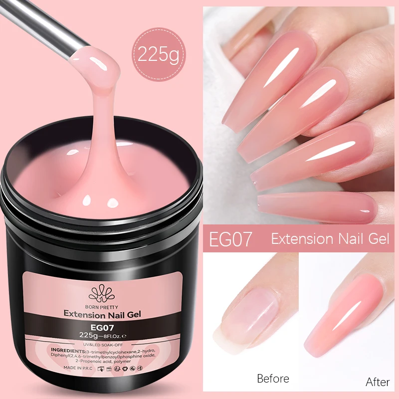 BORN PRETTY 225g Extension Gel Nail Polish Clear Jelly Nude Pink Camouflage Color Hard Gel  Large Volume Soak Off UV LED Gel