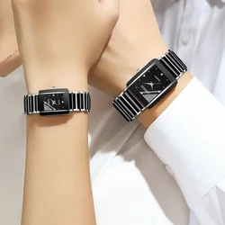 Montre de couple étanche pour hommes et femmes, montre de luxe, céramique, bracelet en métal, marque supérieure