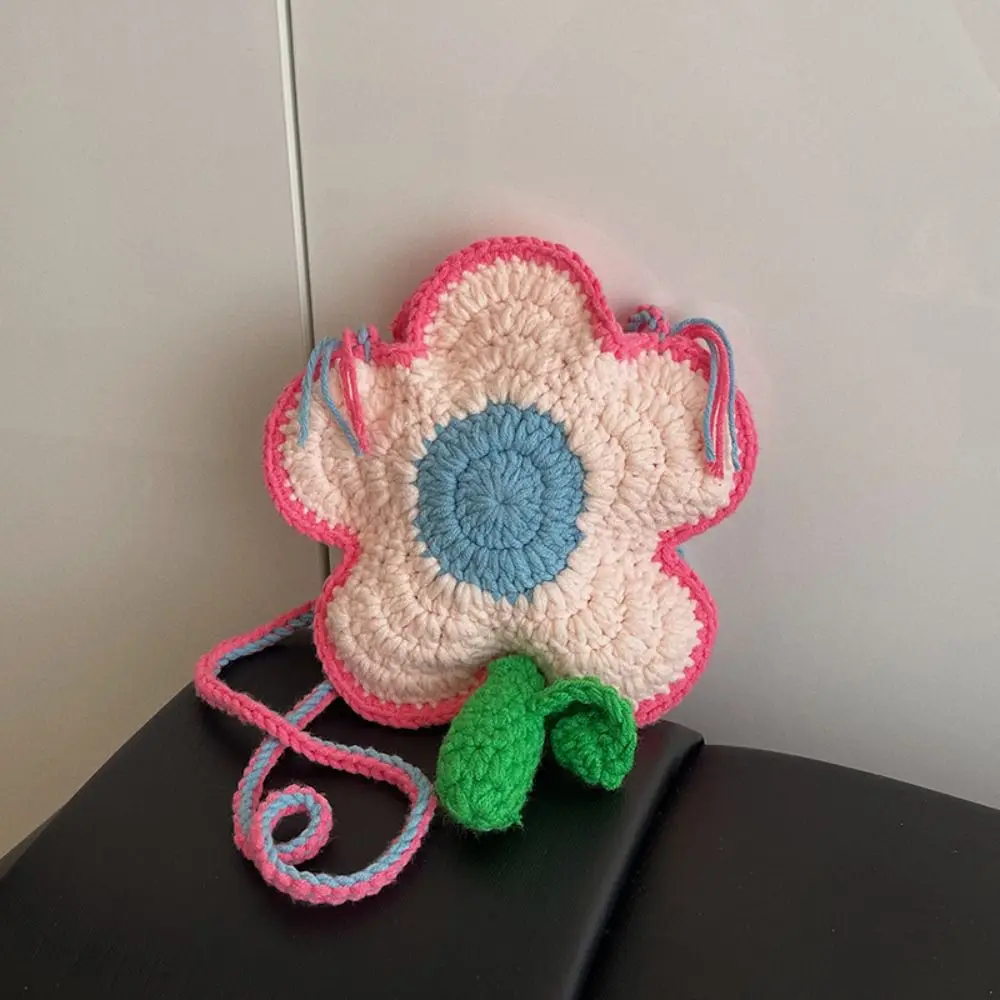 

Bohemian Cotton Crochet Weave Bag Hollow Out Rustic Flower Shoulder Bag Cotton Rope Large Capacity Knitted Crossbody Bag