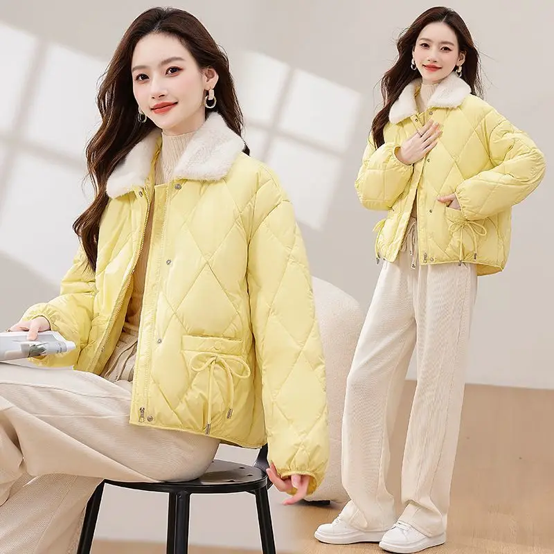 Autumn Winter Parkas Women Down Cotton Jacket New Fashion Splicing Fur Collar Short Jacket Female Cotton Padded Coat Outerwear