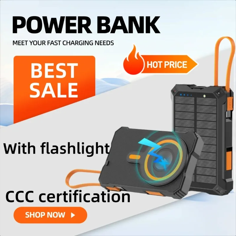 

10000mAh Magnetic Self Contained Cable PD Fast Charging Wireless Charging Solar Powered Power Bank