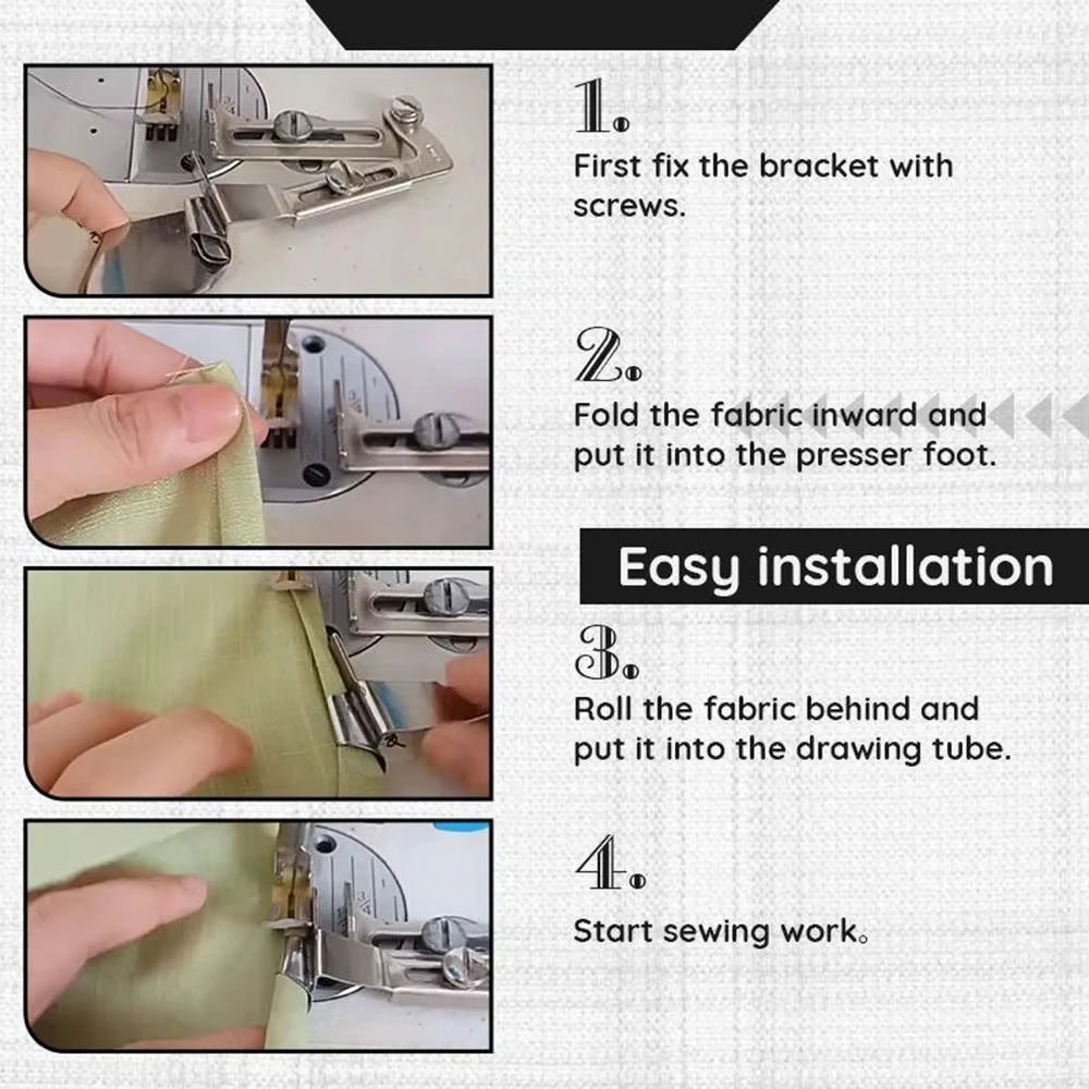 1Pc Flat Car Hem Pull Cylinder Lock Stitch Machine Curling Presser Foot A11 Industrial Sewing Machine Spare Parts Multiple sizes