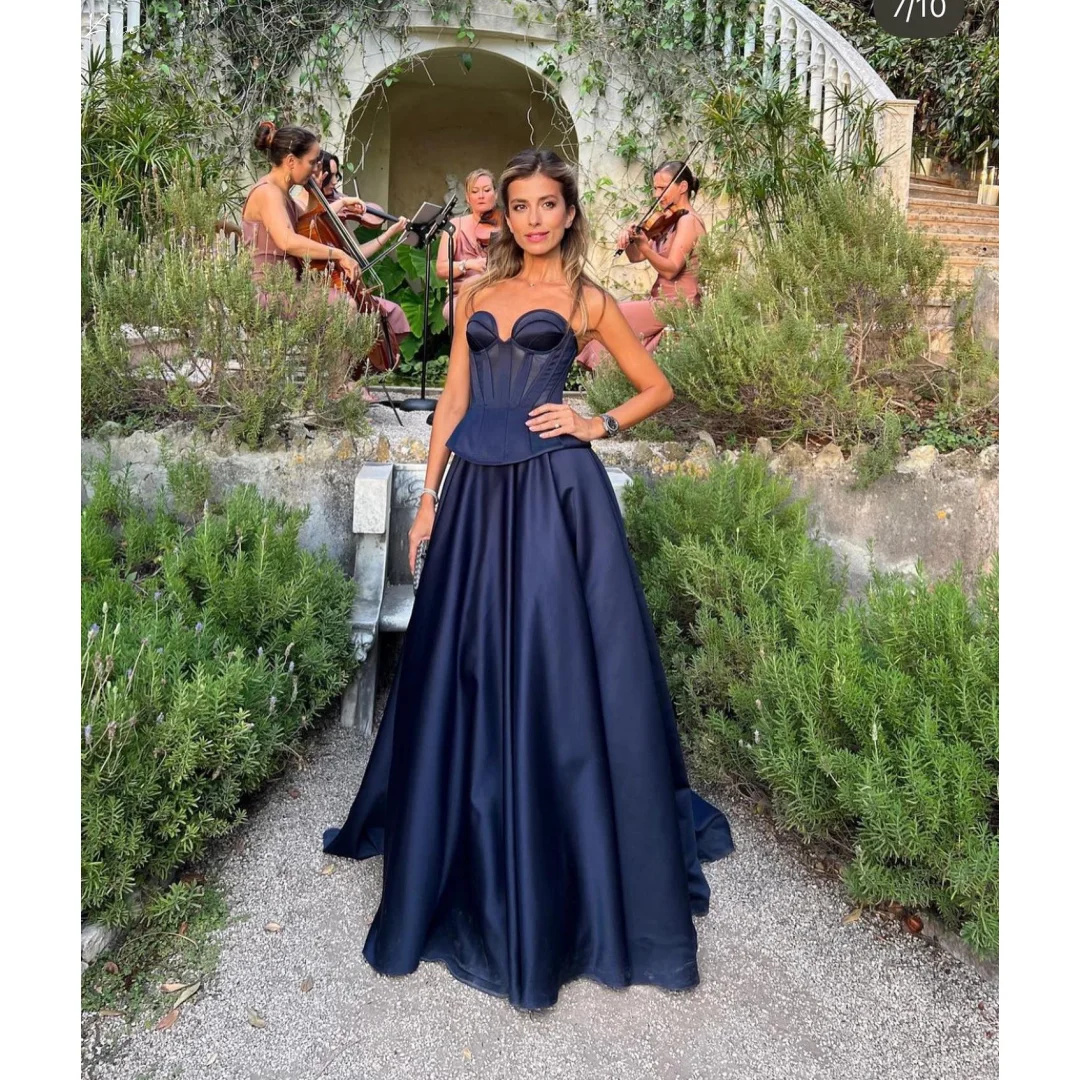 

Kobe Индивидуальное платье для выпускного вечера без бретелек без рукавов из атласа длиной до пола فساتين سهرة Роскошные темно-синие платья de fiesta 2025