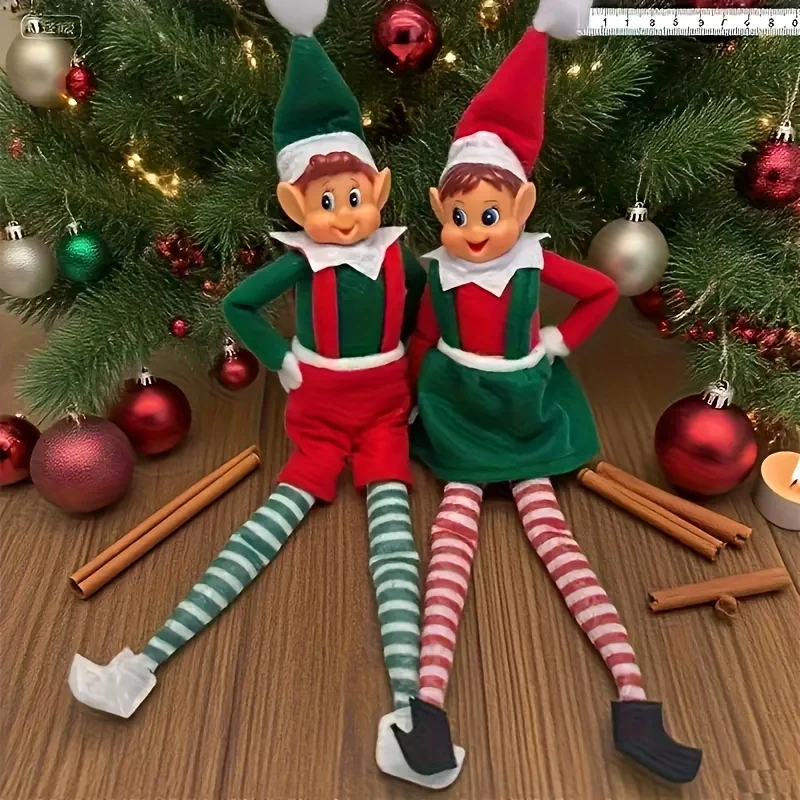 Christmas Elf Ornament Doll 2 Options Boy Girl Poseable Elf Figure  Body Table Mantel Shelf Christmas Holiday Home Decoration