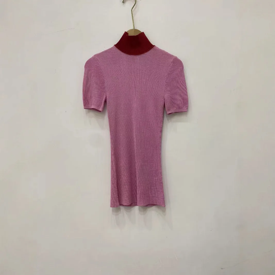 Top da donna slim fit a maniche lunghe in maglione lavorato a maglia dolcevita rosa 2025 da donna