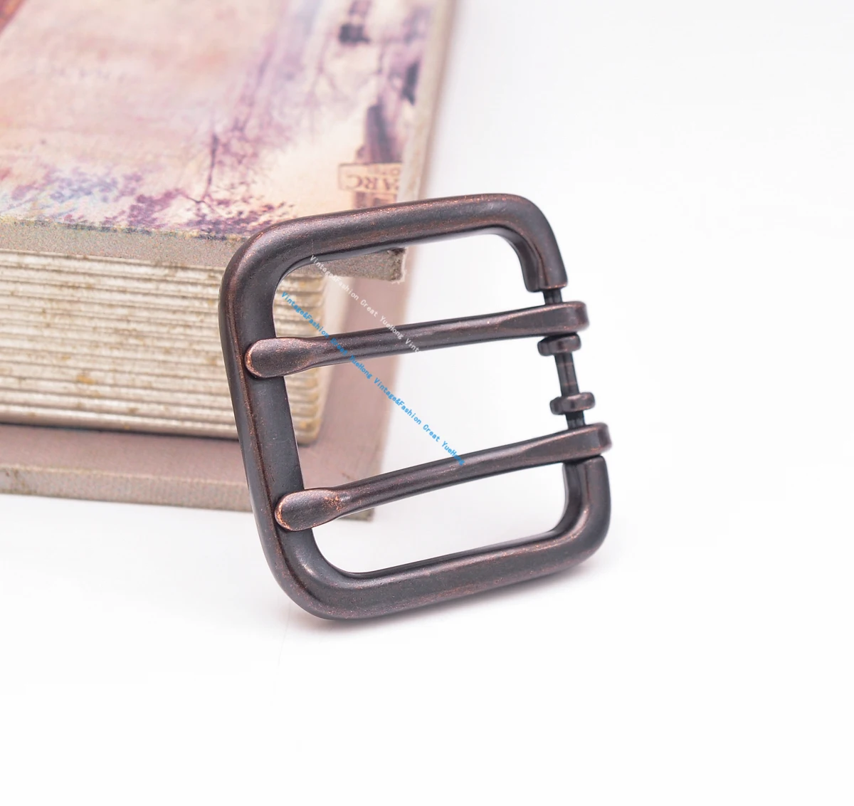 Men Sturdy Antique Copper Black Wide Prong Double Pin Leather Metal Belt Buckle For Jeans Apparel