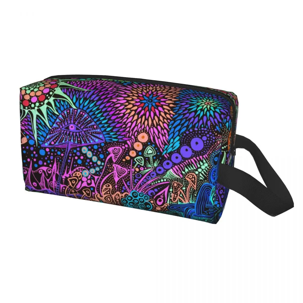 Magic Mushroom Trippy Psychedelic Neon Pastel Goth Toiletry Bag Cosmetic Makeup Organizer for Women Beauty Storage Dopp Kit Box