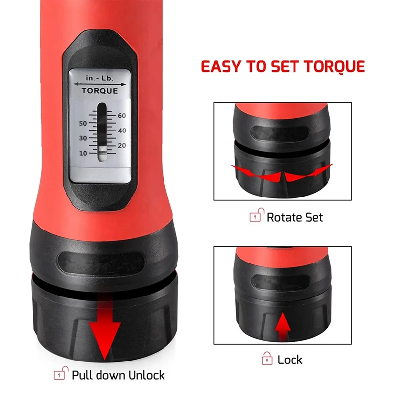 MAKE-ที่ตั้งไว้ล่วงหน้าปรับได้ 10-65In.Lb ไขควงแรงบิดด้วยตนเอง ไขควงแรงบิดปรับได้ เครื่องมือซ่อมจักรยาน