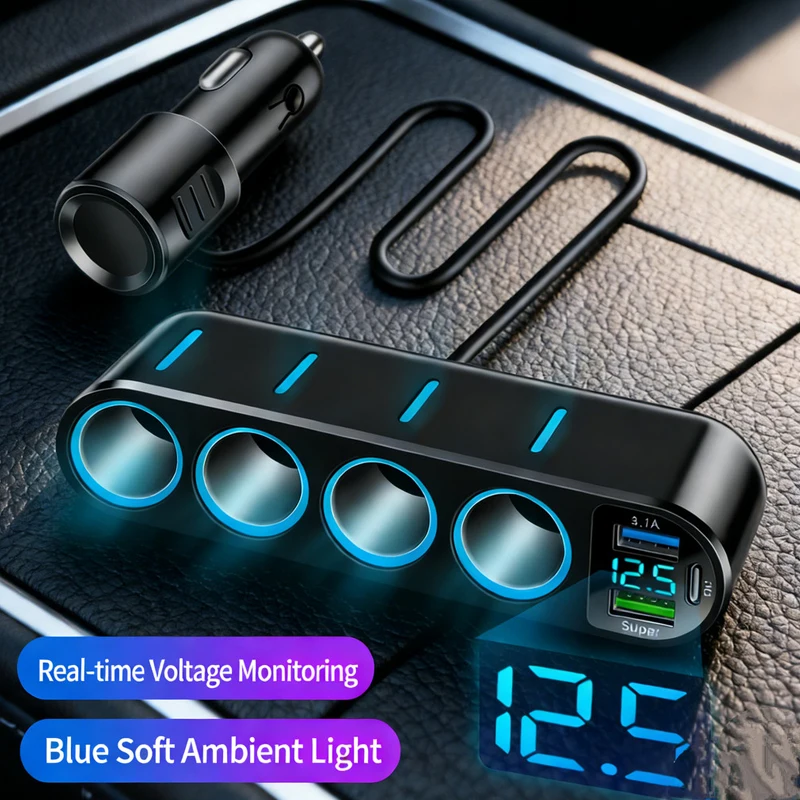 

Multi-Function 12V/24V 7-in-1 Car Fast Charger with Digital Display USB/Type C Charge Adapter Quick Charge Power Adapter