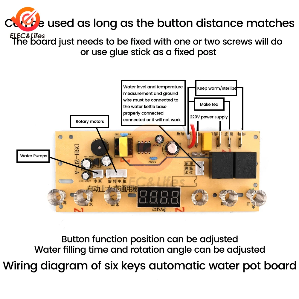 Universal Automatic Watering Kettle Circuit Board Circuit Board Control Board Adjustable Time/Temperature LED Display 4/5/6 Keys