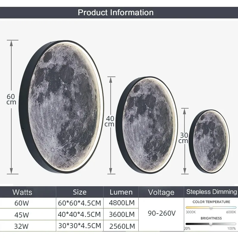 IRALAN-Lámpara de pared de Luna 3D, moderna, con control remoto, ajustable en tres colores, para habitación, sala de estar y cocina