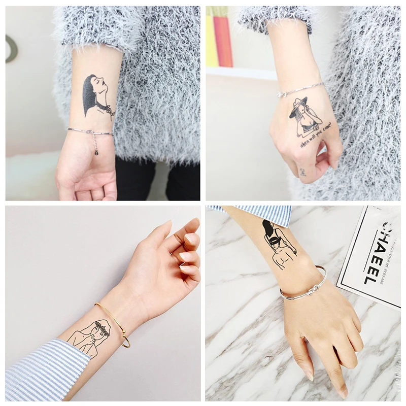 VeeCharm-Tatuagem Temporária Japonesa Ukiyo-e Erótica, Linha Artística Preto Escuro, Mulheres Risque, Moda Rebel Street, Arte Corporal, 10 Pcs por Conjunto