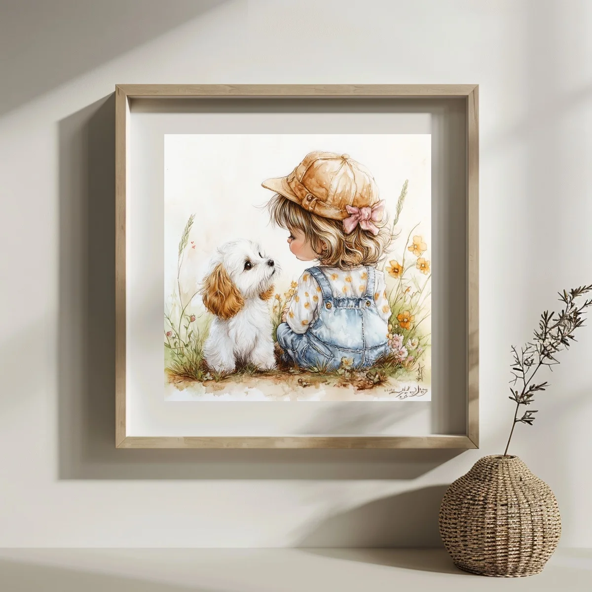 1 Stück 30x30 cm/11,8 Zoll, 11Ct/14Ct Kreuzstich-Set, DIY Valentinstagsgeschenk, Stickerei-Set für Festlichkeiten, Strohhut-Mädchen, Welpe, Blume – Detail 2
