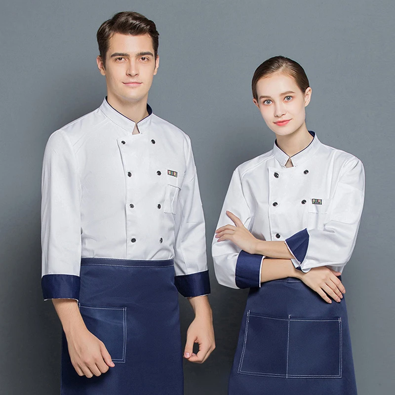 Zwart Chef Jassen Mannen Lange Mouwen Restaurant Keuken Koken Uniform Shirt Hotel Vrouwen Ober Werk Kleding Bakkerij Overalls