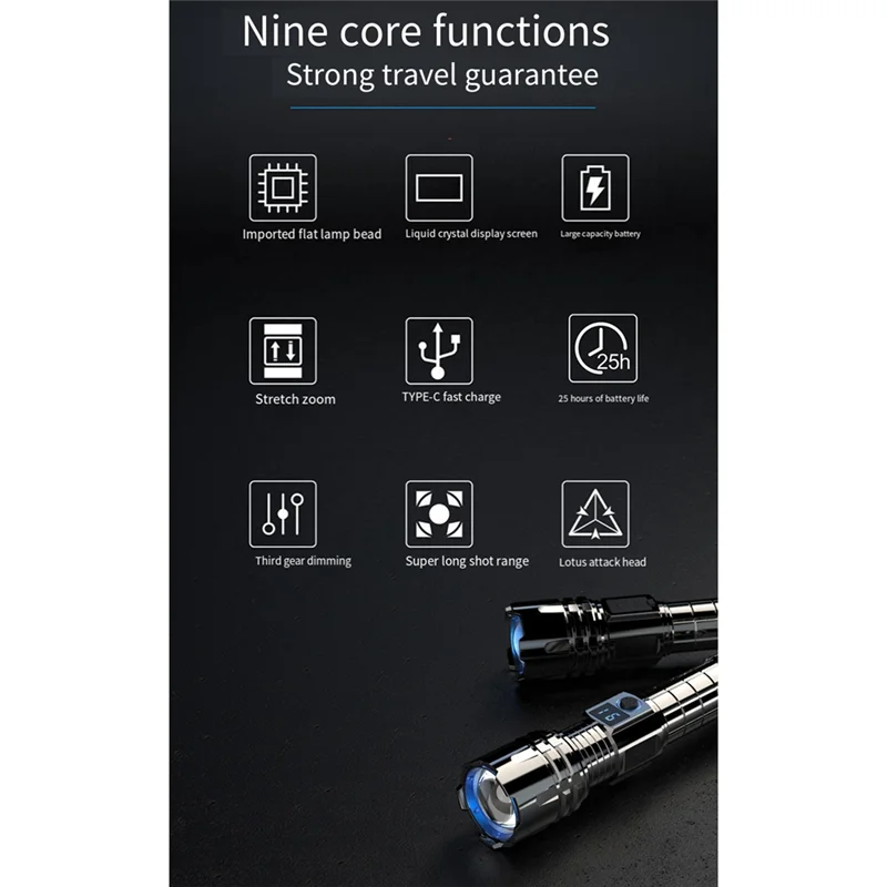 A07F-Mountain Adventure Emergency Flashlight Multi-Functional Hand Held Torch Rechargeable Ultra-Long Battery Life Flashlight