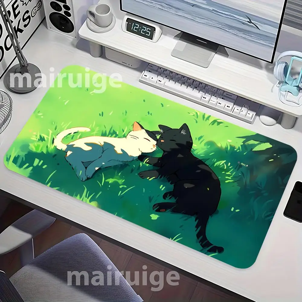 Cat on the Grass Mouse Pad Large Computer Office Game Table Mat XXL Rubber Anti-slip Stitched Edge Keyboard Mats Long Desk Pads