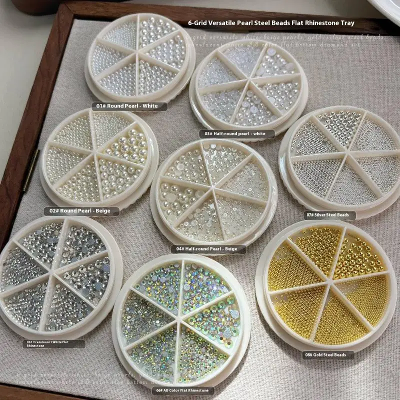 1 صندوق 6-شبكة مزيج صغير لؤلؤة وخرز الكافيار الفولاذ المقاوم للصدأ-فضي/ذهبي مسمار فني ديكور أحجار الراين لتلميع جل الأشعة فوق البنفسجية #2