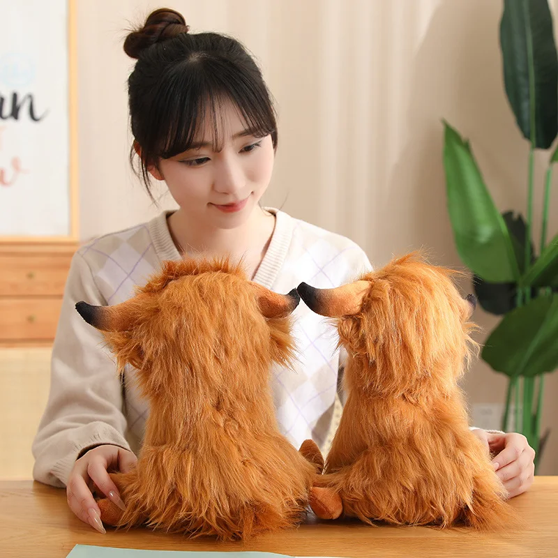 New Hot Simulation Furry Highland Cattle Plush Animal Doll Soft Stuffed Yak Toy Kawaii Kids Baby Gift Home Room Decor