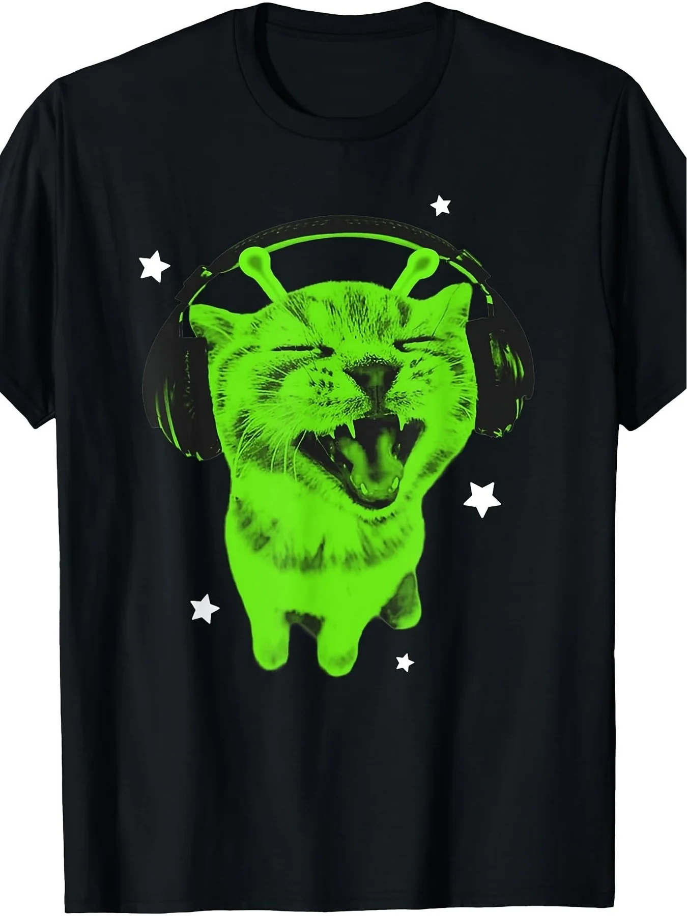 Fun Y2K Alien Cat Meme Retro Funny Cat Nostalgic Space Kitten T-shirt for Men Comfortable and Versatile Suitable for Daily Wear