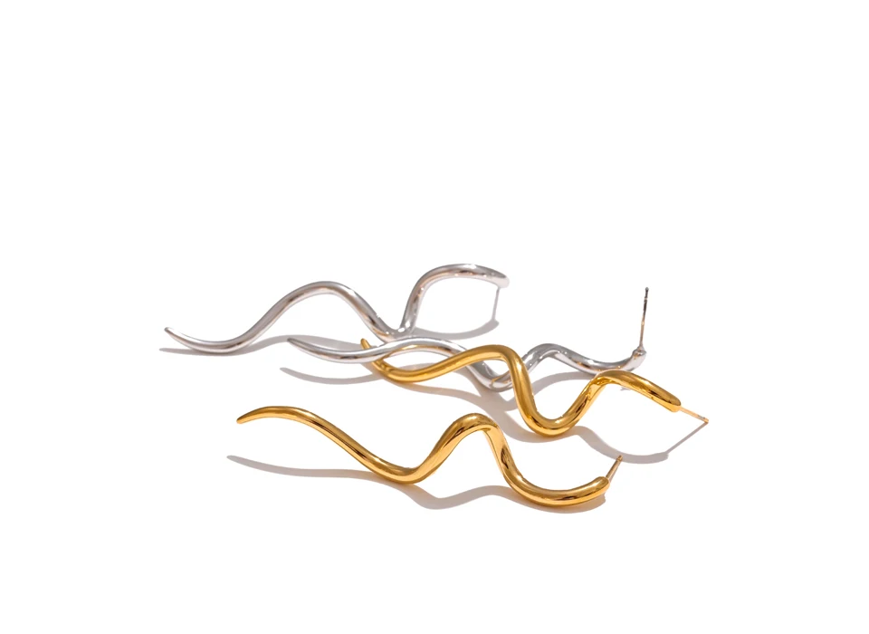 Yhpup Minimalistische fließende geometrische lange Ohrstecker aus Metall, verhindert Allergien, Edelstahl-Statement, attraktiver Alltagsschmuck – Detail 7